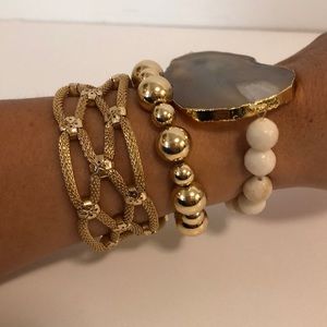 Lot of three gold bead metal stone bracelets